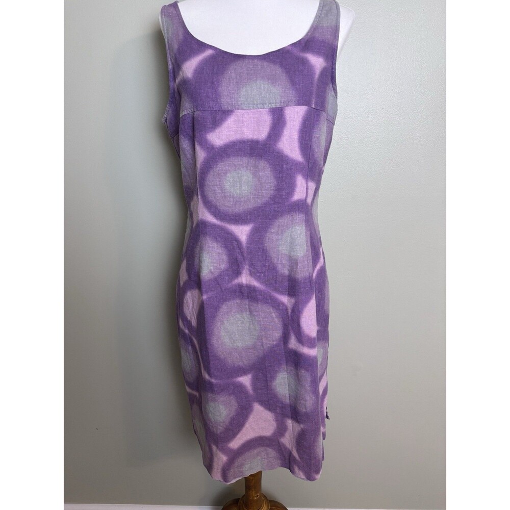 VTG Y2K Mary McFadden Linen Rayon Sheath Dress 10 Art Deco Lagenlook Geometric
